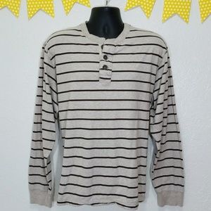 Men's Casual Cotton Tan Striped Long Sleeve *W26